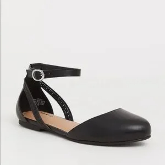 torrid Shoes - Torrid Black Almond Toe Ankle Strap Flats Wide Width Comfort Mary Jane Ballet 9W